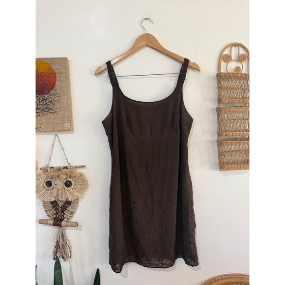 90s Express Brown Embroidered Babydoll Dress - Picture 4 of 10
